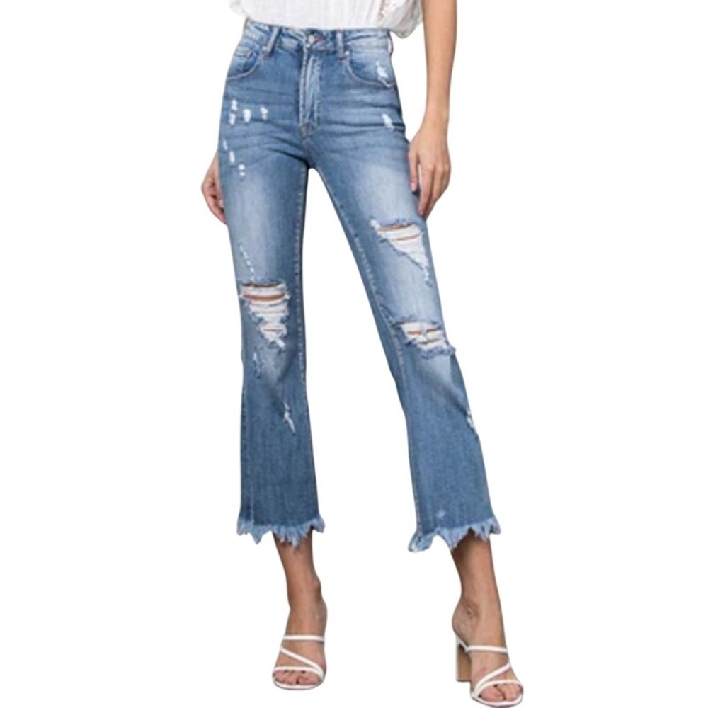 Insane Gene Kick Flare Jeans Size 25 Cropped Mid Rise Fray Hem Y2K Distressed